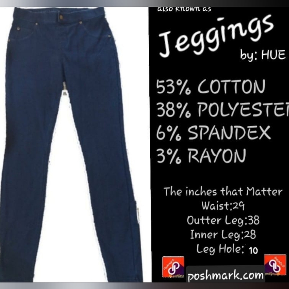 Dark Blue Jeggings By Hue- Skinny & Stretchy 29 Inch Waist- Size M - See Photos